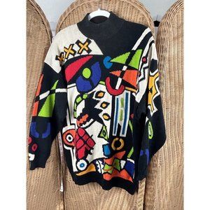 Vintage 1991 Sweater Abstract Street Festival IB Diffusion Medium